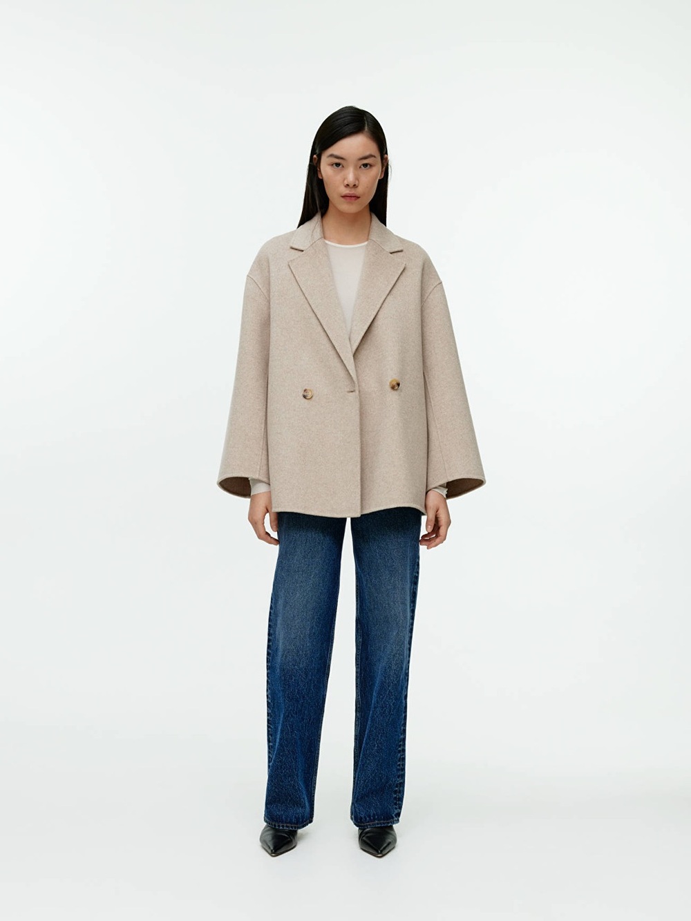 Zara Womens Double-Breasted Oversized Coat in Beige